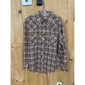 Sundance Shirt Mens XL Brown Plaid Pearl Snap Vintage 80s Tinsel Rodeo Wastern